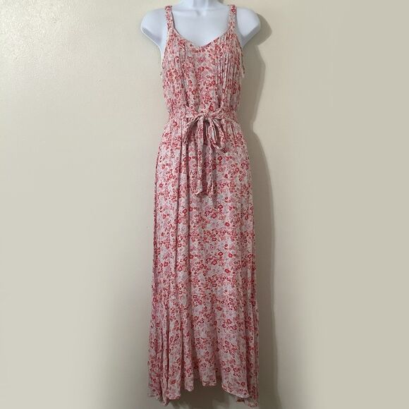 Red Floral Cottagecore Prairie Feminine Romantic Summer Spring Maxi Dress Small - Picture 1 of 8